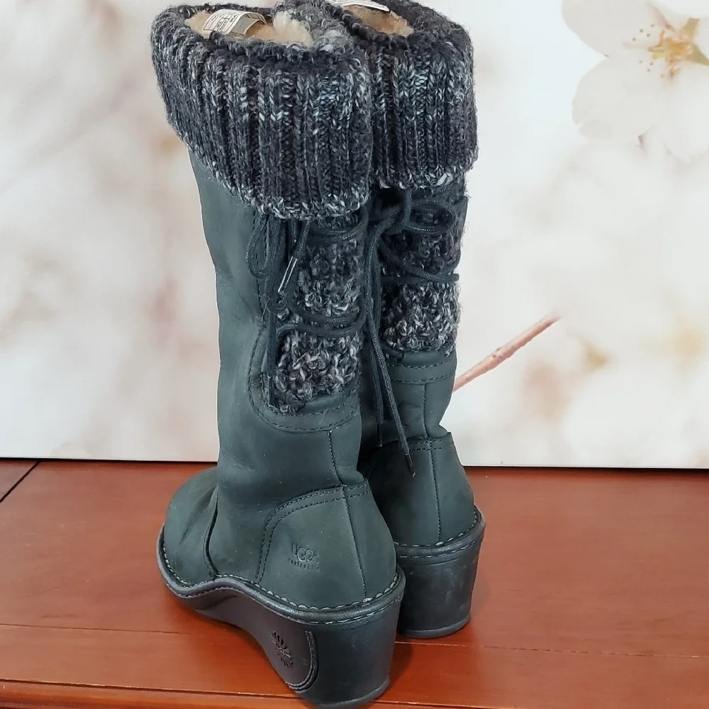UGG Gray Boots with Knit Cuff - 6